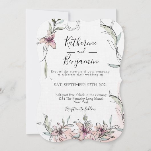 Roze Bloemen Lelies Trouw Uitnodiging (Voorkant)