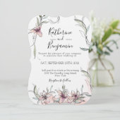Roze Bloemen Lelies Trouw Uitnodiging (Staand voorkant)