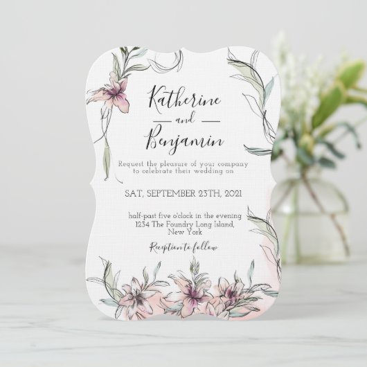 Roze Bloemen Lelies Trouw Uitnodiging (Staand voorkant)