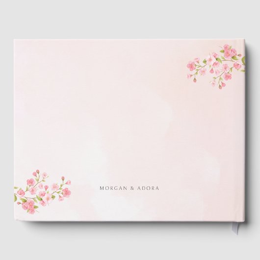 Roze Bloemen Lente Cherry Blossom Bruiloft Gastenboek (Achterkant)