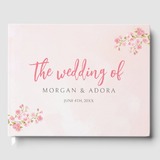 Roze Bloemen Lente Cherry Blossom Bruiloft Gastenboek (Voorkant)