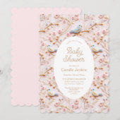 Roze Bloemen Lente Meisje Baby shower Uitnodiging (Voorkant / Achterkant)