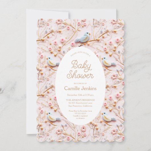 Roze Bloemen Lente Meisje Baby shower Uitnodiging (Voorkant)