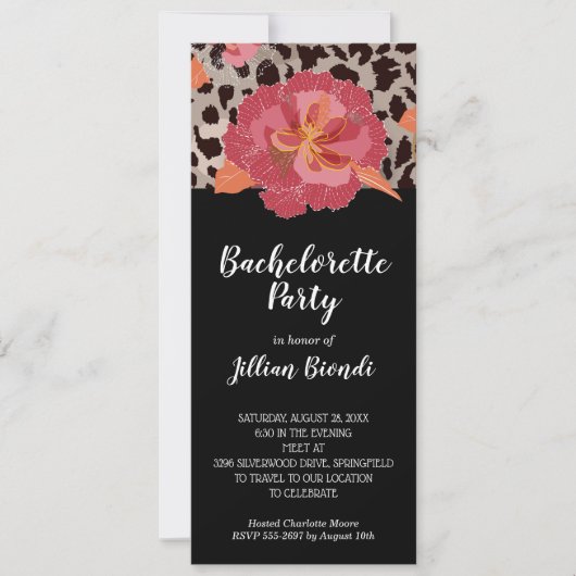 Roze Bloemen Leopard Print Bachelorette Party Kaart (Voorkant)