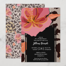 Roze Bloemen Leopard Print Vrijgezellenfeest Kaart