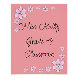 Roze Bloemen Leraar Klaslokaal Poster