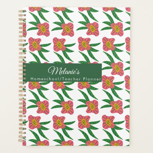 Roze Bloemen Leraren School Huisonderwijs Planner (Voorkant)