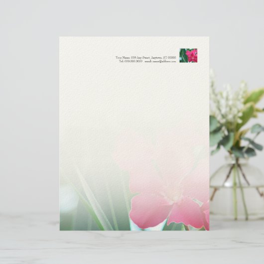 Roze Bloemen Letterhead Briefhoofd (Staand voorkant)