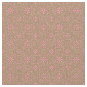 Roze bloemen Licht Bruin   Floral Block Pattern Stof