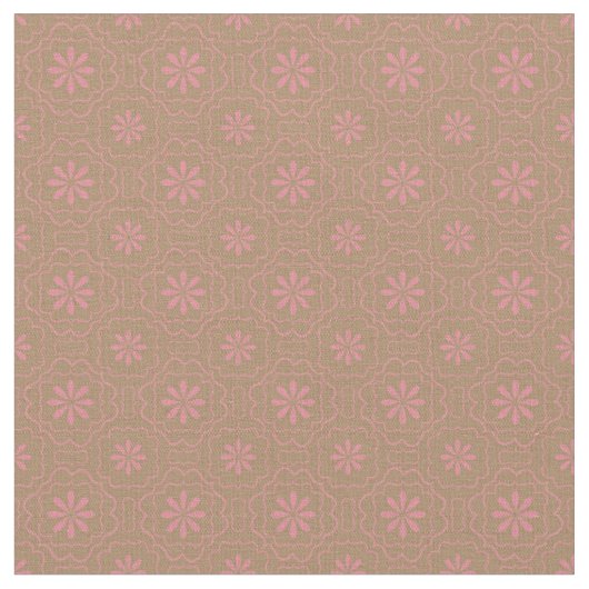 Roze bloemen Licht Bruin | Floral Block Pattern Stof (Close Up)