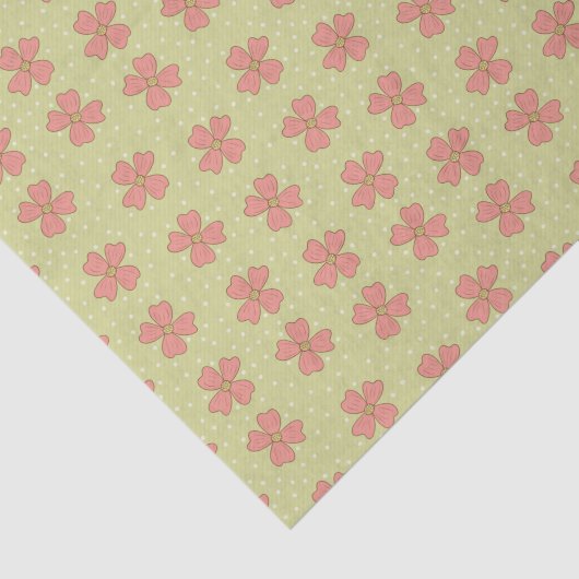 Roze bloemen Licht Groene Polka Dot  Tissuepapier (Detail)