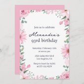 Roze Bloemen Lijst 93ste verjaardag Kaart (Voorkant / Achterkant)