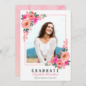 Roze Bloemen Lijst Afstuderen Aankondiging Foto (Voorkant / Achterkant)