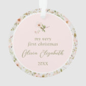Roze Bloemen Lijst Baby's eerste kerst Ornament (achterkant)