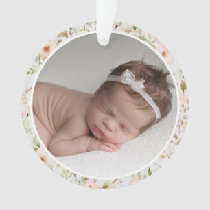 Roze Bloemen Lijst Baby's eerste kerst Ornament