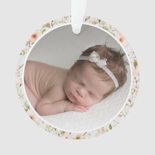Roze Bloemen Lijst Baby's eerste kerst Ornament (voorkant)