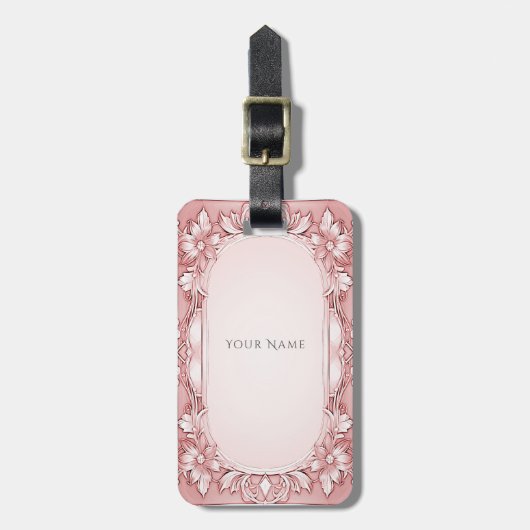 Roze Bloemen Lijst Bagagelabel (Voorkant verticaal)