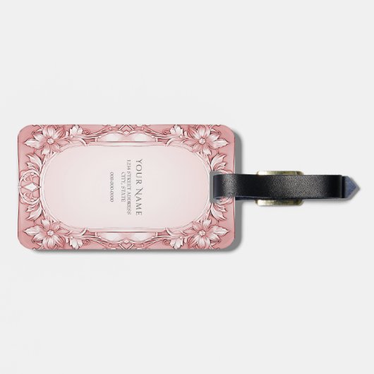 Roze Bloemen Lijst Bagagelabel (Achterkant horizontaal)