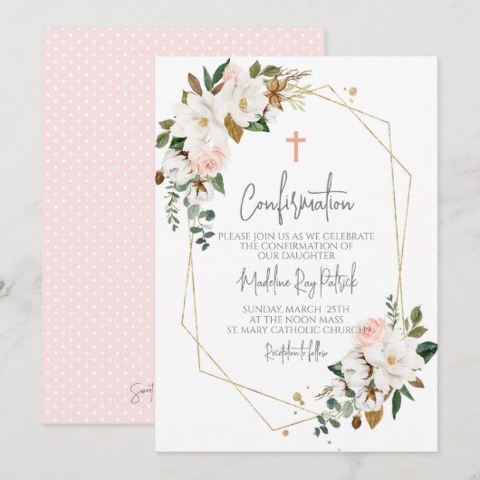 Roze Bloemen Lijst Bevestiging Kaart (Voorkant / Achterkant)