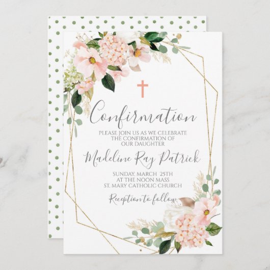 Roze Bloemen Lijst Bevestiging Kaart (Voorkant / Achterkant)