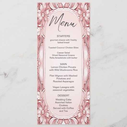 Roze Bloemen Lijst Bruiloft Menu (Voorkant)