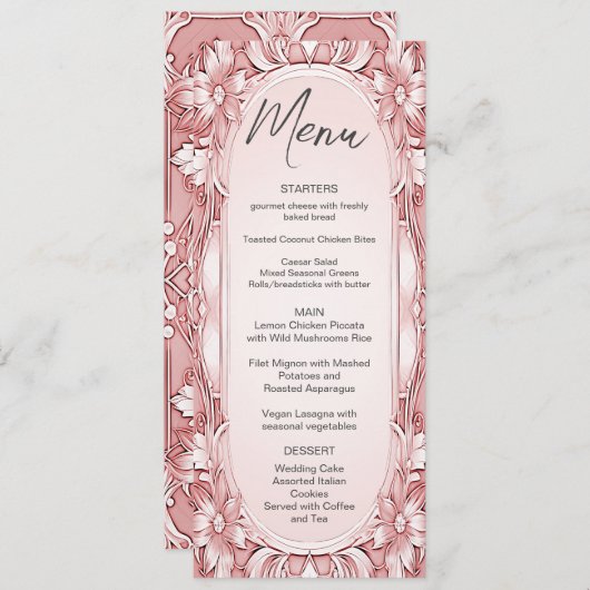 Roze Bloemen Lijst Bruiloft Menu (Voorkant / Achterkant)