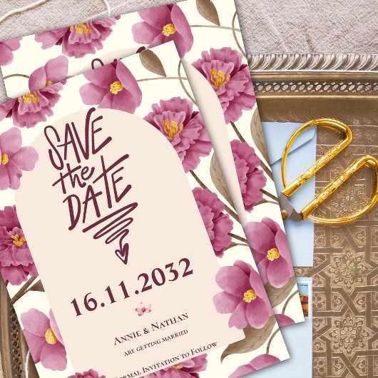 Roze Bloemen Lijst bruiloft Save the Date