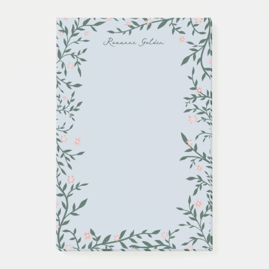 Roze Bloemen Lijst CUSTOM NAAM Notitieblok Post-it® Notes (Voorkant)