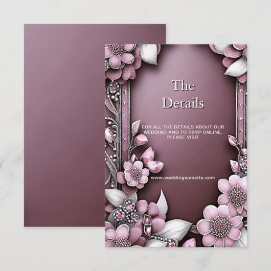 Roze Bloemen Lijst Detail Behuizing Kaart (Voorkant / Achterkant)