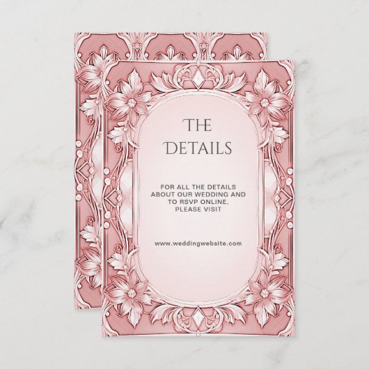 Roze Bloemen Lijst Detail Behuizing Kaart (Voorkant / Achterkant)