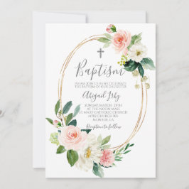 Roze Bloemen Lijst Doop Kaart
