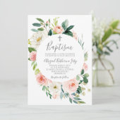 Roze Bloemen Lijst Doop Kaart (Staand voorkant)
