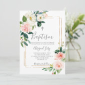 Roze Bloemen Lijst Doop Kaart (Staand voorkant)