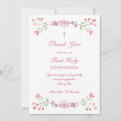 Roze Bloemen Lijst Eerste Communie Bedankkaart Kaart (Achterkant)