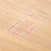 Roze Bloemen Lijst Eerste Communie Clear Acryl Uitnodigingen (Laagn)