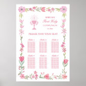 Roze Bloemen Lijst Eerste Communie Zitting Grafiek Poster (Voorkant)