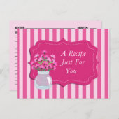 Roze Bloemen Lijst en Stripes Recept Kaart Briefka (Voorkant / Achterkant)