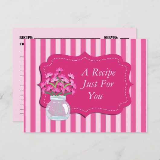Roze Bloemen Lijst en Stripes Recept Kaart Briefka (Voorkant / Achterkant)