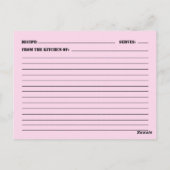 Roze Bloemen Lijst en Stripes Recept Kaart Briefka (Achterkant)