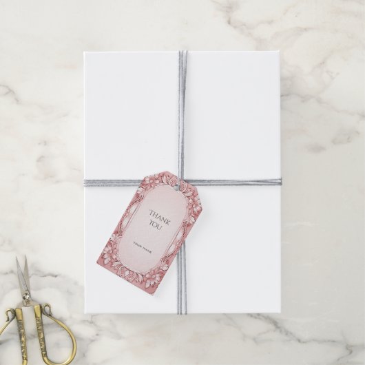 Roze Bloemen Lijst Gift Label Cadeaulabel (Met Touw)