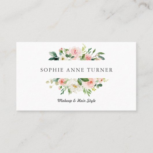 Roze Bloemen Lijst Make-up Artiest Haarstijl Visitekaartje (Voorkant)