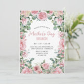 Roze Bloemen Lijst Moederdag Brunch Kaart (Staand voorkant)