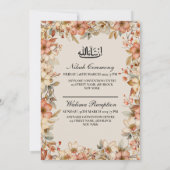Roze Bloemen Lijst Moslim Huwelijk Nikah Walima Kaart (Achterkant)