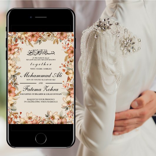 Roze Bloemen Lijst Moslim Huwelijk Nikah Walima Kaart