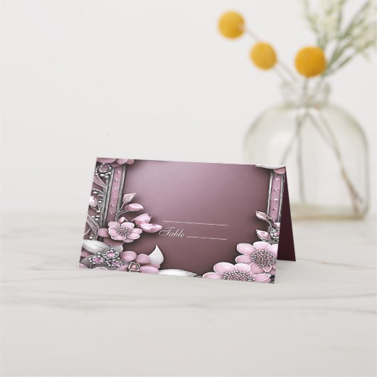 Roze Bloemen Lijst Place Card Plaatskaartje (Voorkant)