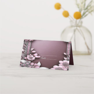 Roze Bloemen Lijst Place Card Plaatskaartje