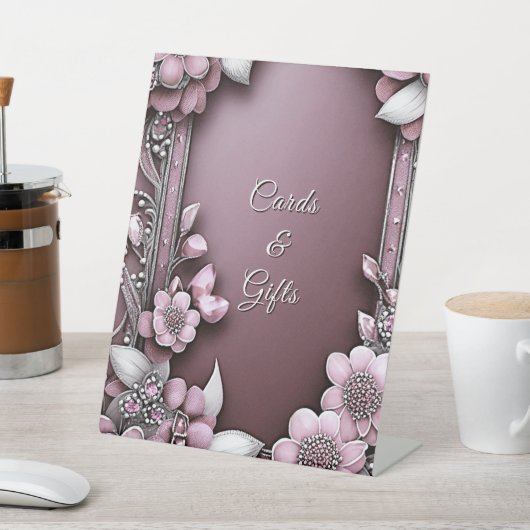 Roze Bloemen Lijst Tafelblad Tekens Reclamebord Met Voetstuk (Insitu)