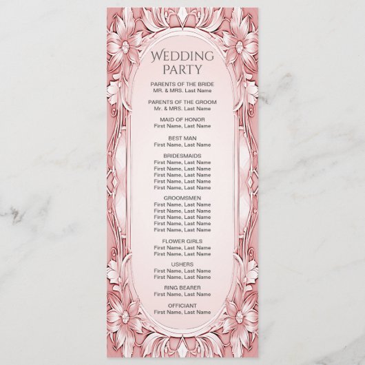 Roze Bloemen Lijst Trouwprogramma Programmakaart (Achterkant)