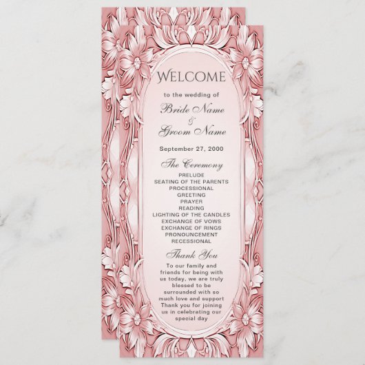 Roze Bloemen Lijst Trouwprogramma Programmakaart (Voorkant / Achterkant)