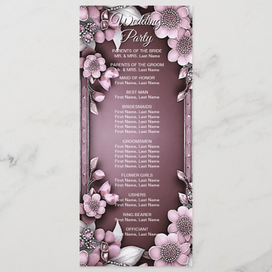 Roze Bloemen Lijst Trouwprogramma Programmakaart (Achterkant)